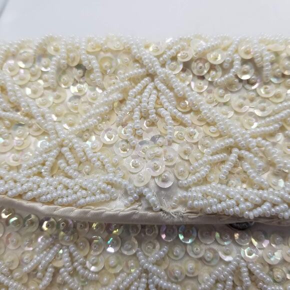 Vintage Beaded Clutch Purse, Off White Sequin Evening Bag, Double Sided - Picture 9 of 9